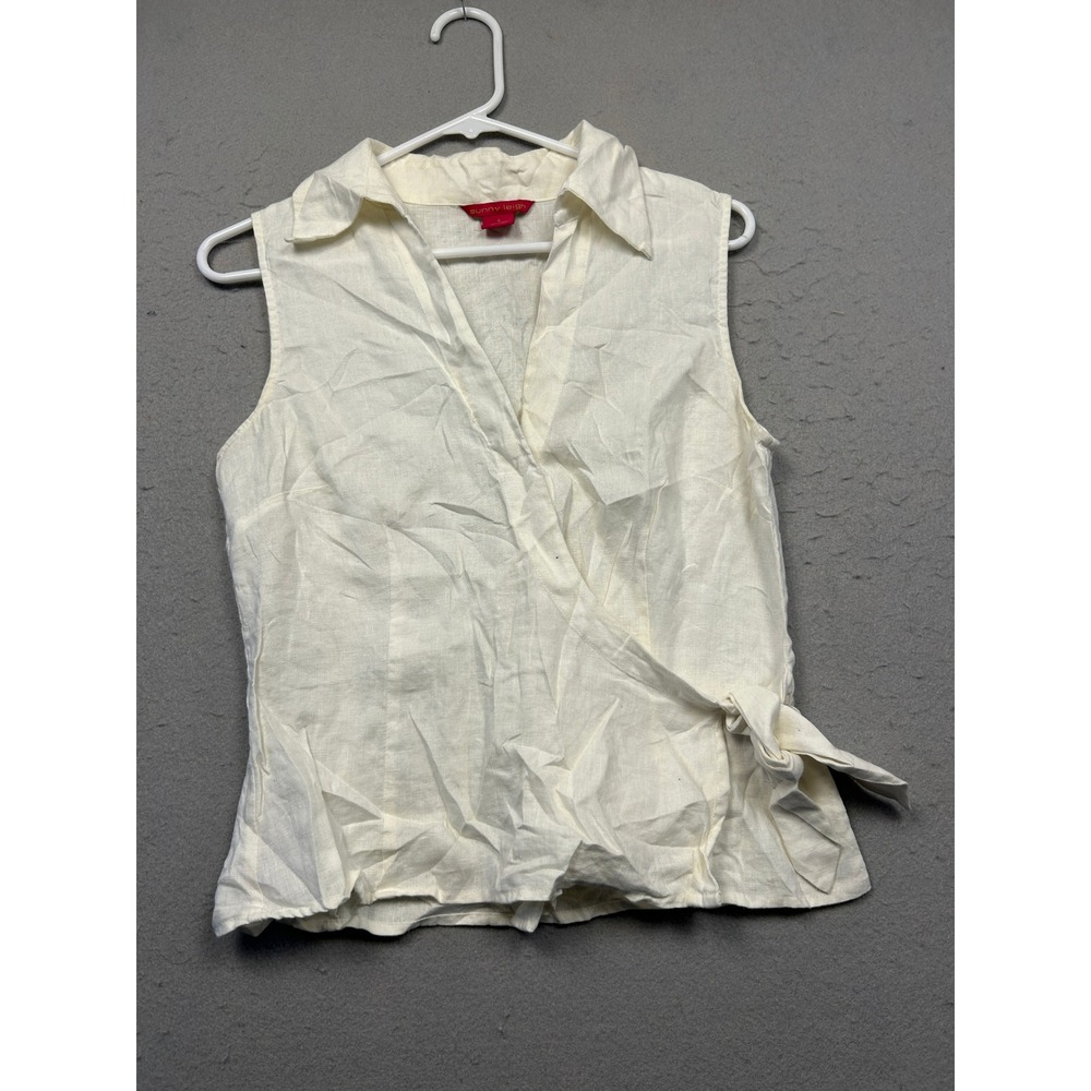 Sunny Leigh Top 100% Linen Cream Off White Size 8 Womens